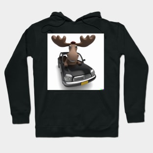 Cartoon Moose in a Car Hoodie